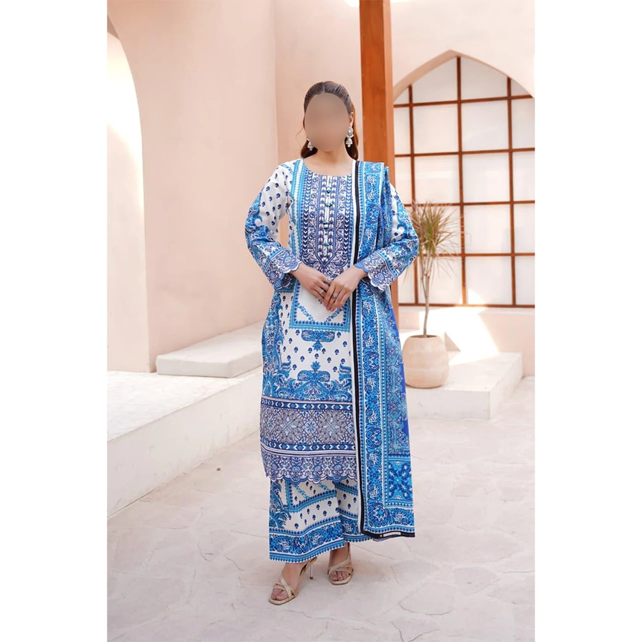 Blue Printed Lawn 3-Piece Suit