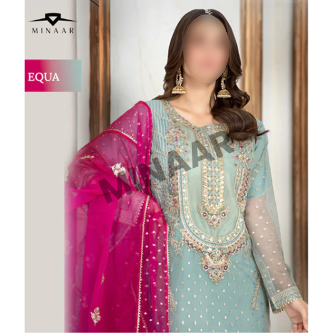 Aqua Embroidered 3 Piece Suit – Elegant Formal & Festive Wear for Women