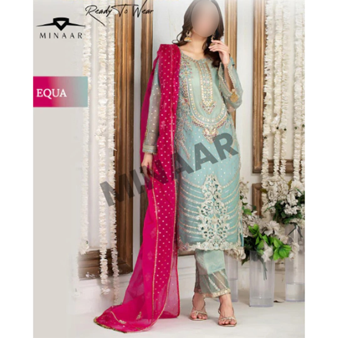 aqua embroidered 3 piece suit for women