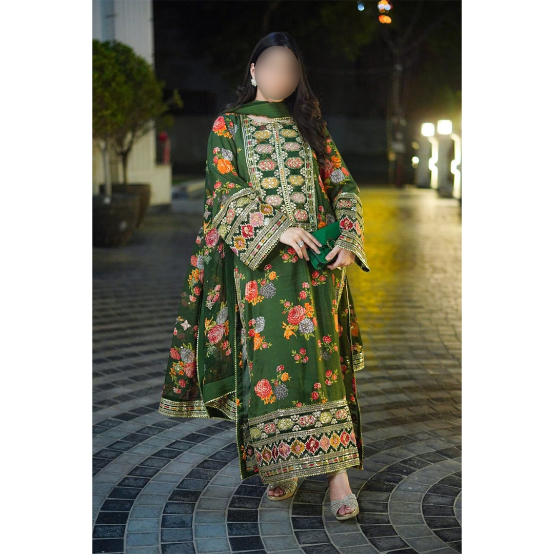 green silk dress