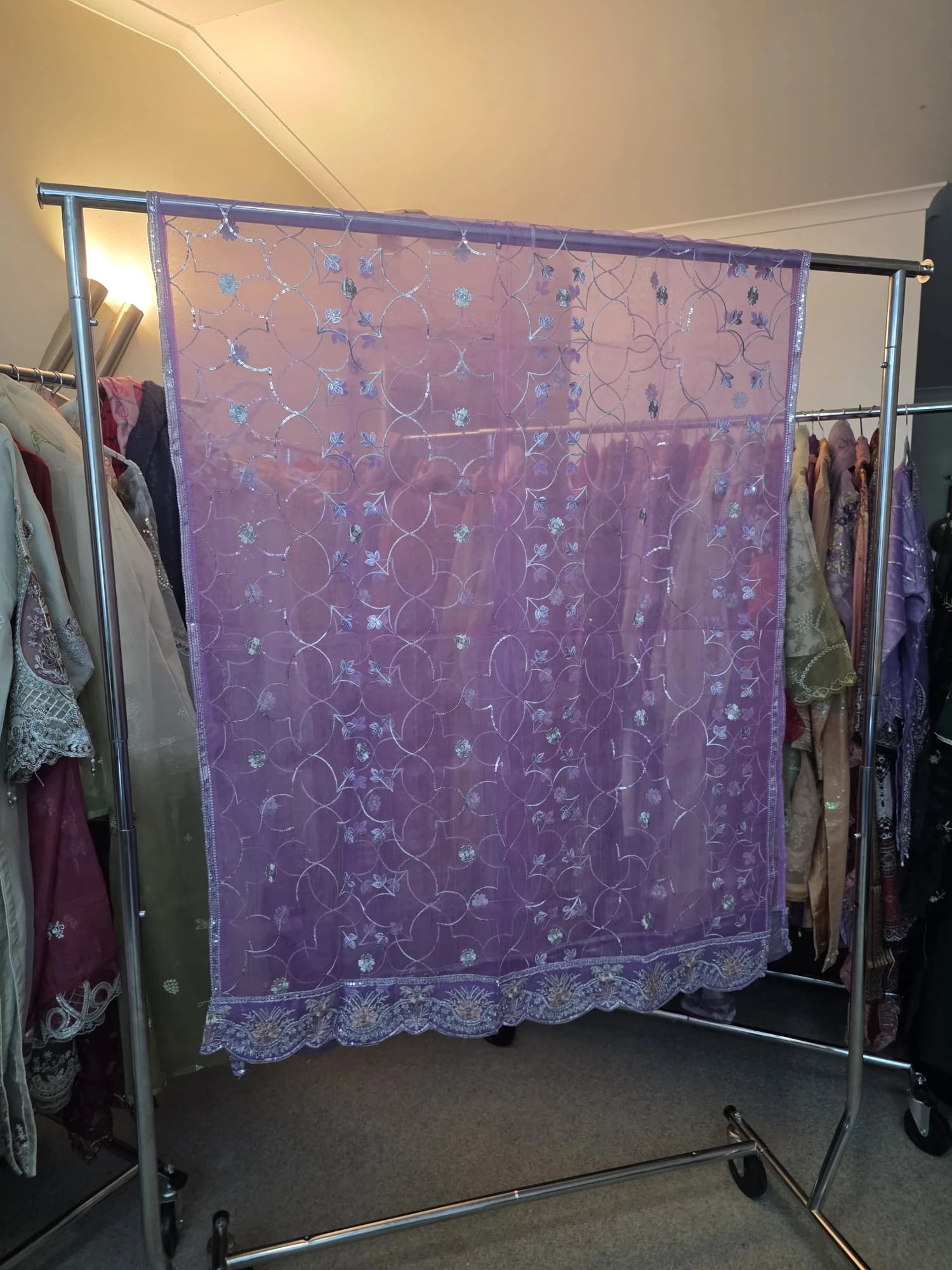 Purple Masoori Embroidered 3-Piece Set – Shirt, Gharara & Dupatta