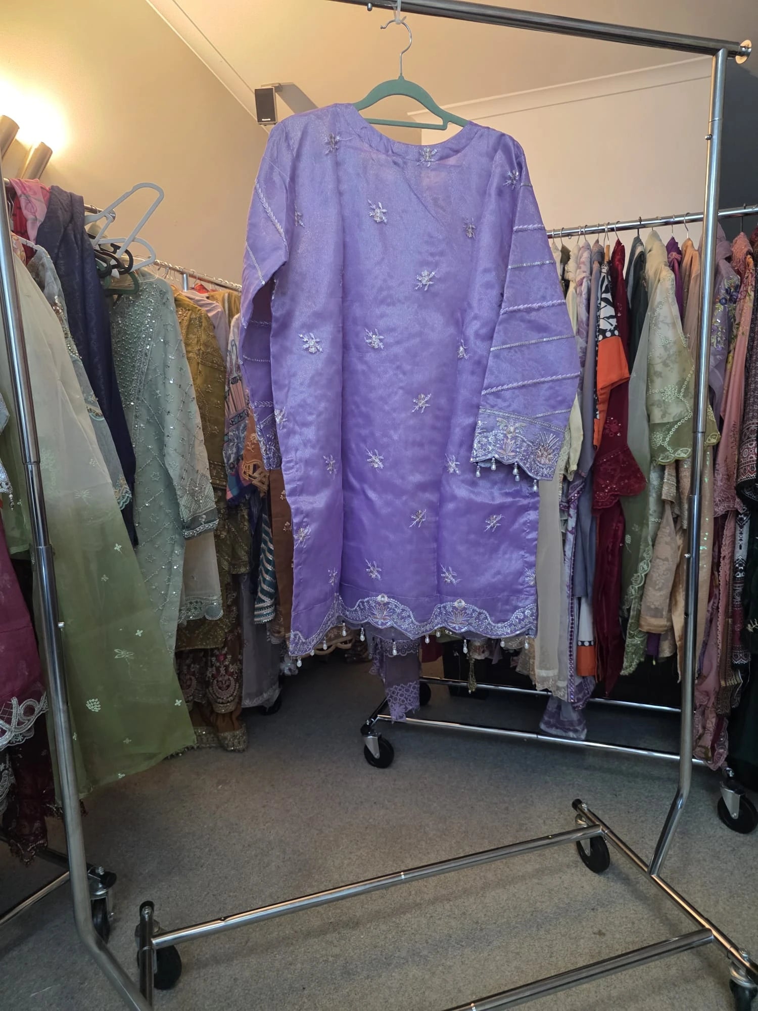 Purple Masoori Embroidered 3-Piece Set – Shirt, Gharara & Dupatta