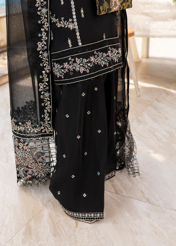 Black Embroidered Kurta Set | 3-Piece Outfit with Farshi Shalwar & Organza Dupatta
