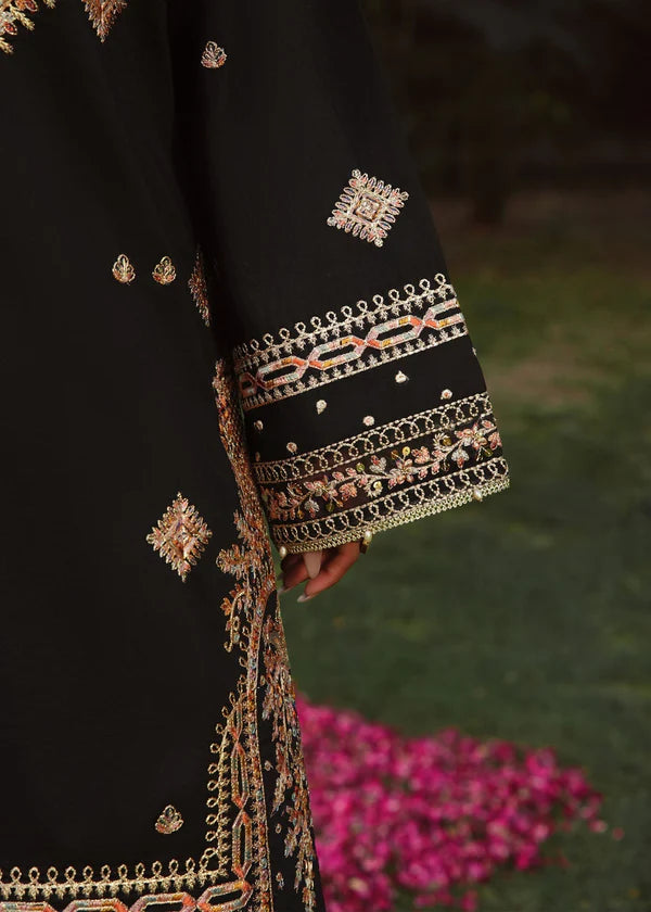 Black Embroidered Kurta Set | 3-Piece Summer Lawn Outfit with Farshi Shalwar & Organza Dupatta