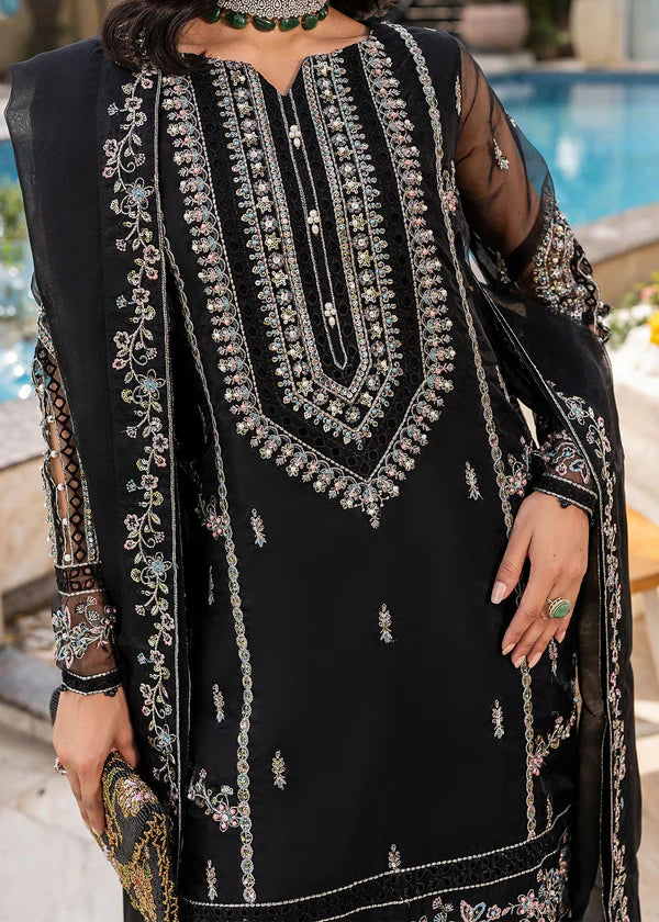 Black Embroidered Kurta Set | 3-Piece Outfit with Farshi Shalwar & Organza Dupatta