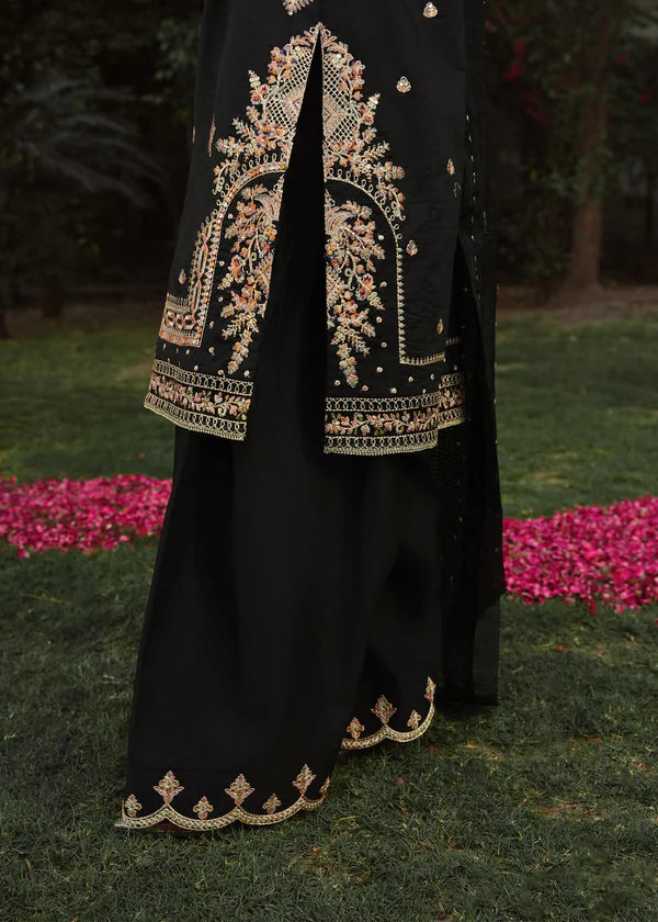 Black Embroidered Kurta Set | 3-Piece Summer Lawn Outfit with Farshi Shalwar & Organza Dupatta