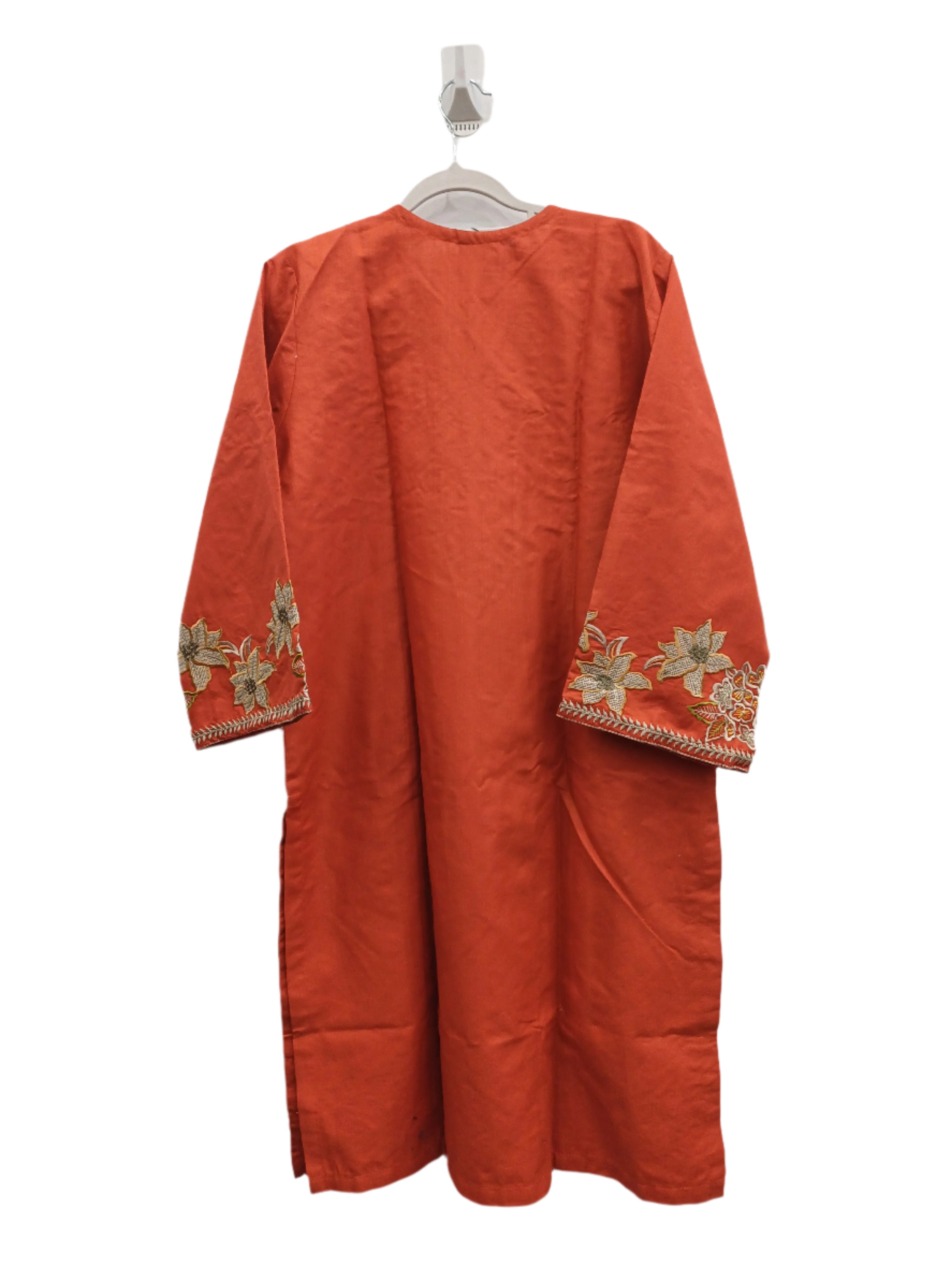 Orange Fancy Khaddar Suit with Shawl | Embroidered Pakistani Ready-to-Wear 3-Piece Suit