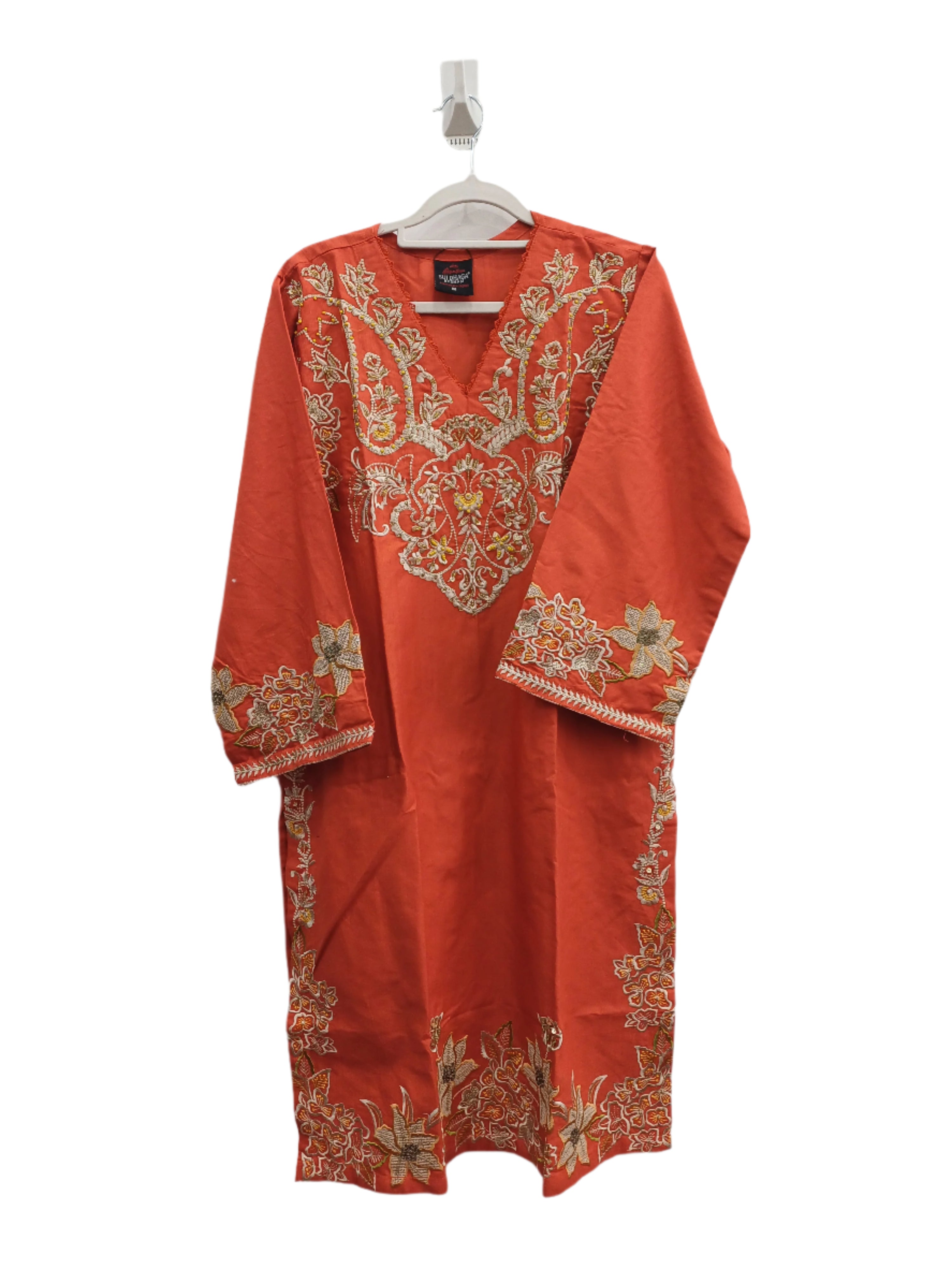 Orange Fancy Khaddar Suit with Shawl | Embroidered Pakistani Ready-to-Wear 3-Piece Suit