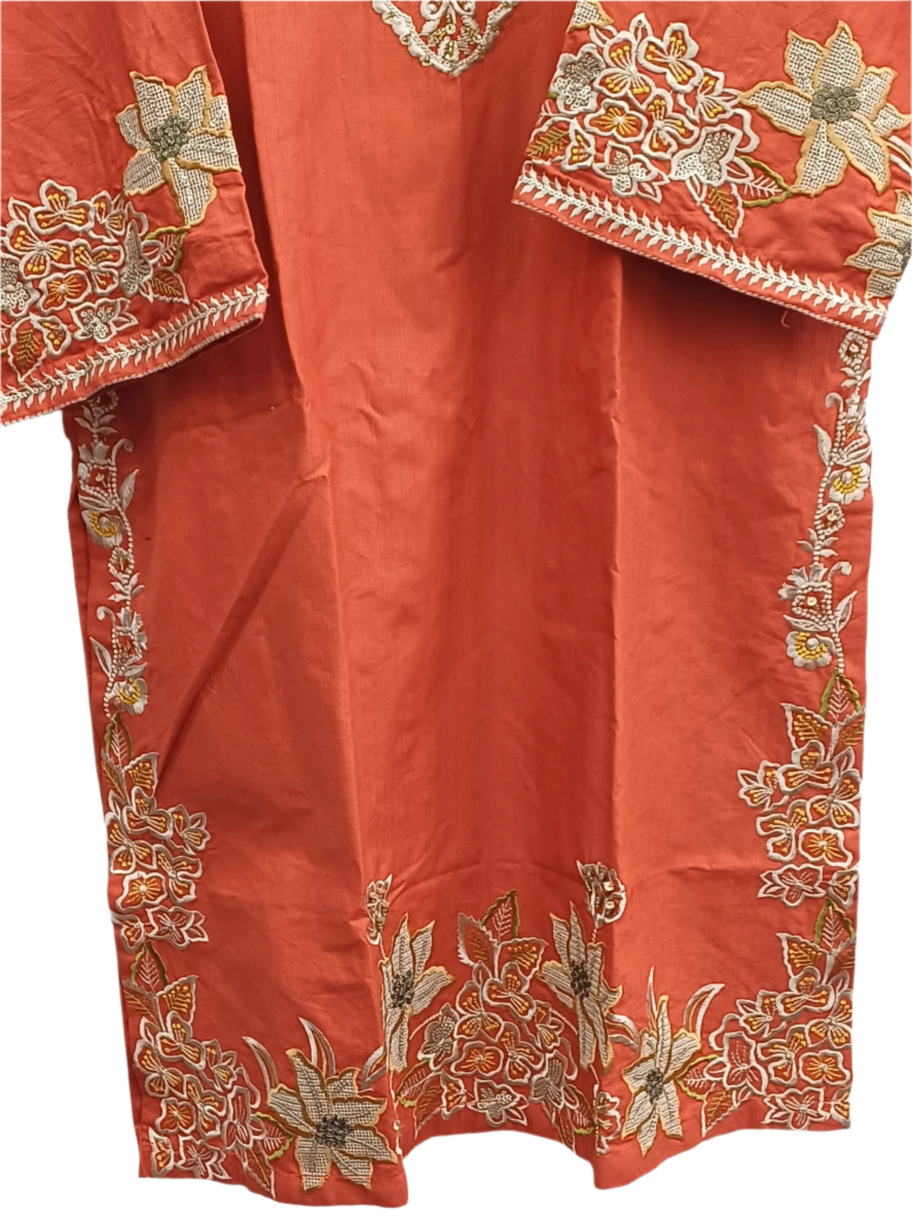 Orange Fancy Khaddar Suit with Shawl | Embroidered Pakistani Ready-to-Wear 3-Piece Suit