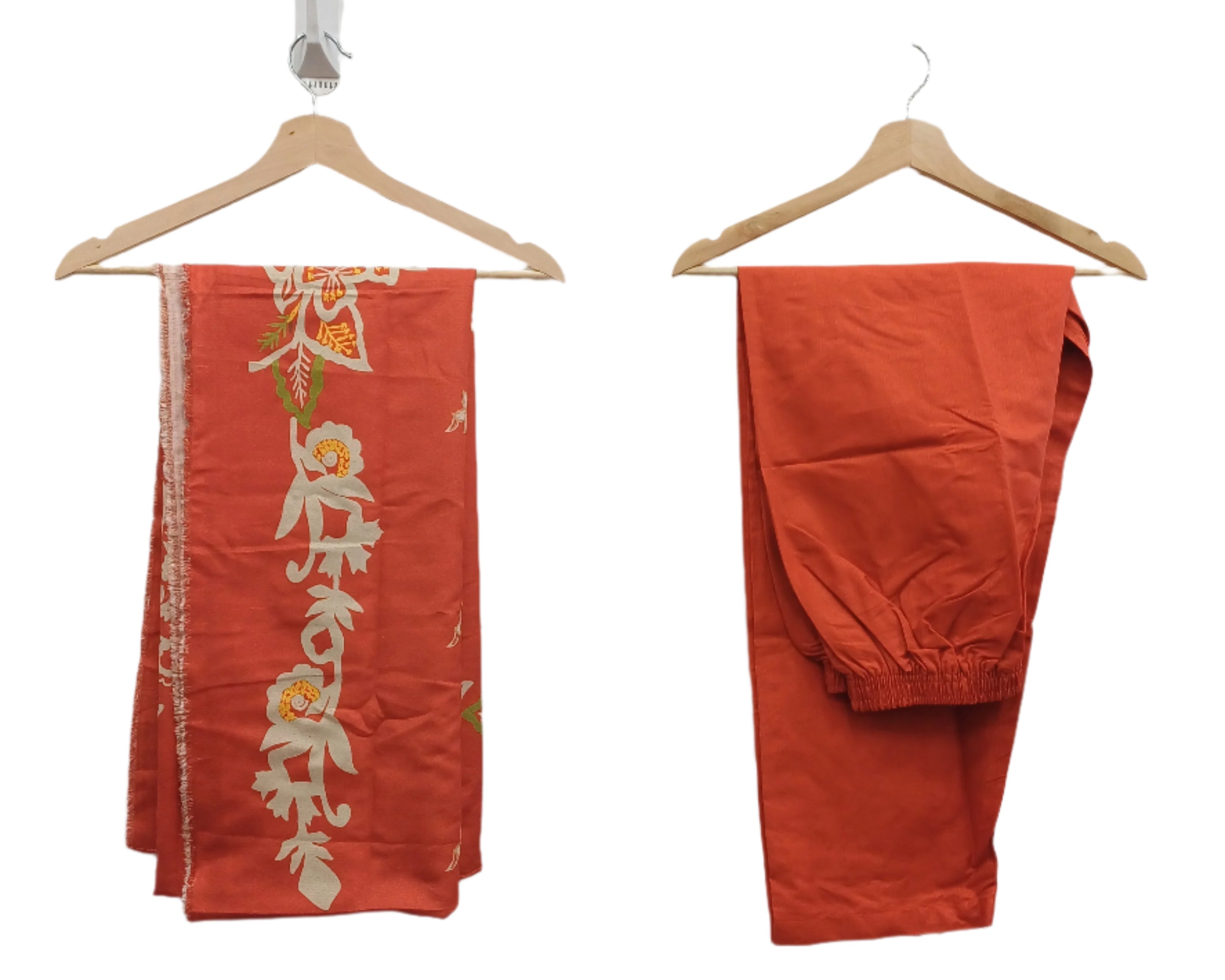Orange Fancy Khaddar Suit with Shawl | Embroidered Pakistani Ready-to-Wear 3-Piece Suit