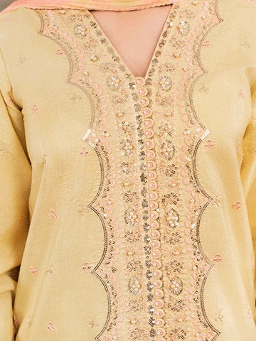 Lime Yellow Embroidered Kurta Set | 3-Piece Outfit with Farshi Shalwar & Crushed Chiffon Dupatta