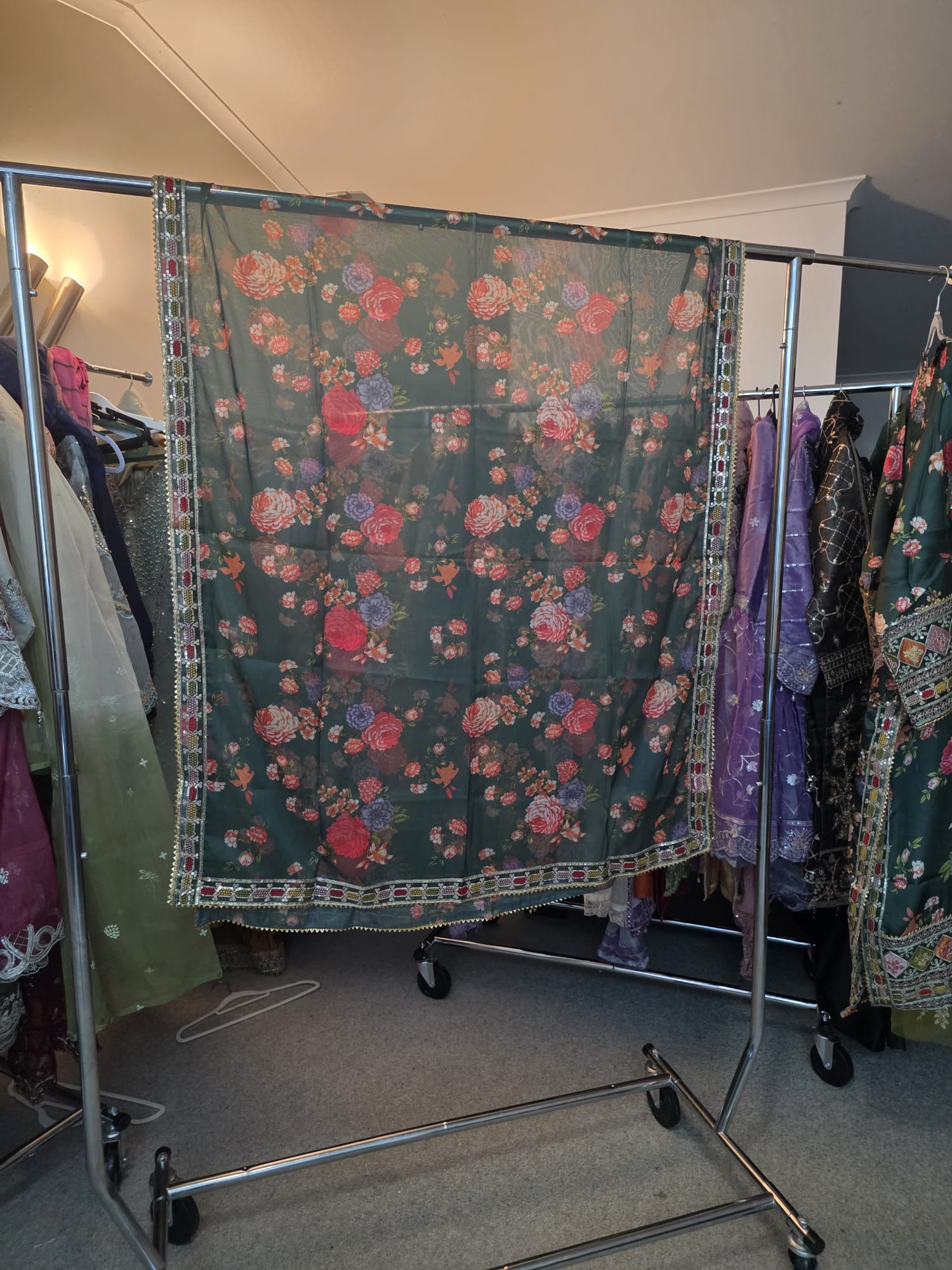 silk floral green dupatta