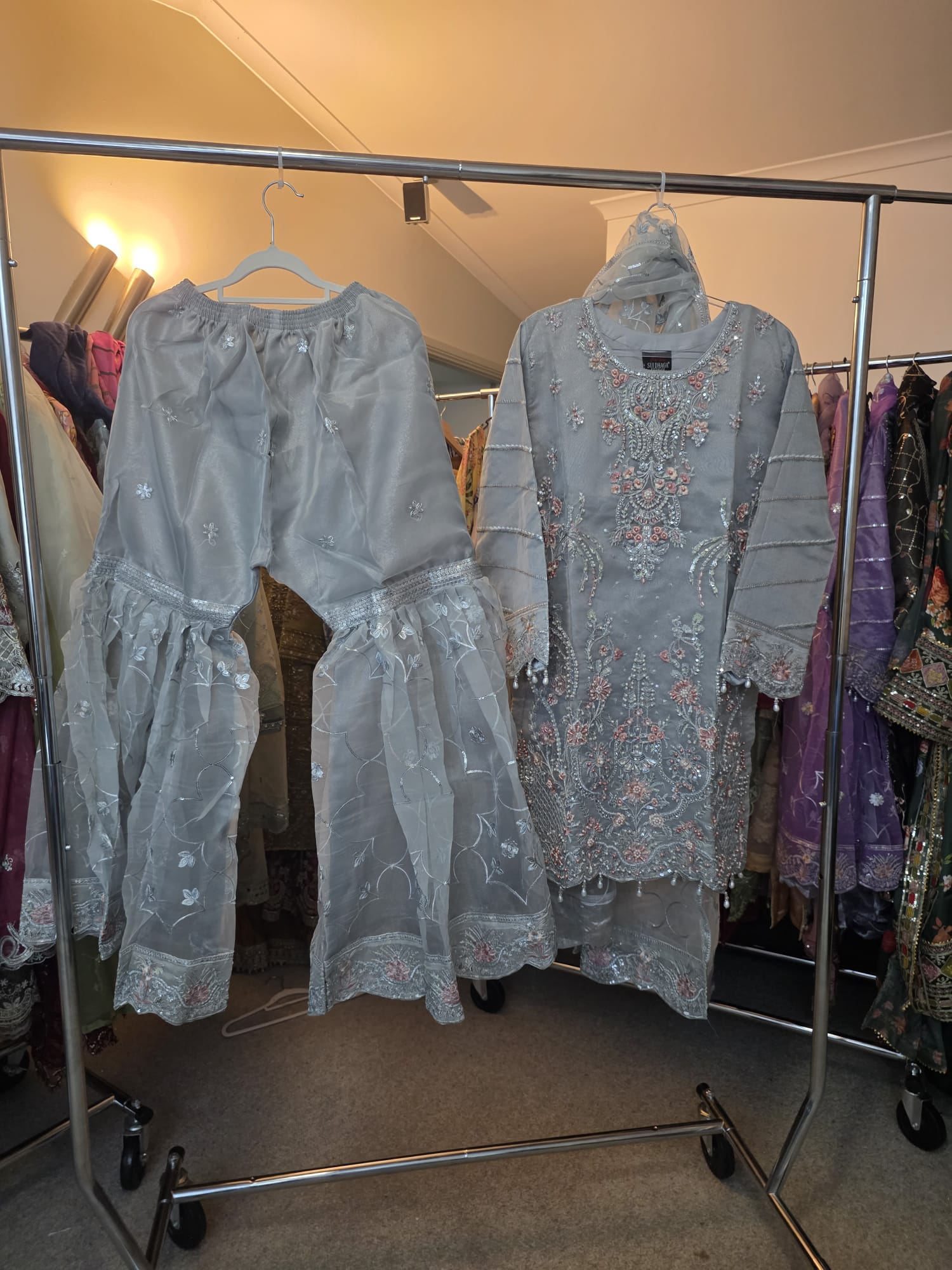 silver embroidered gharara dress