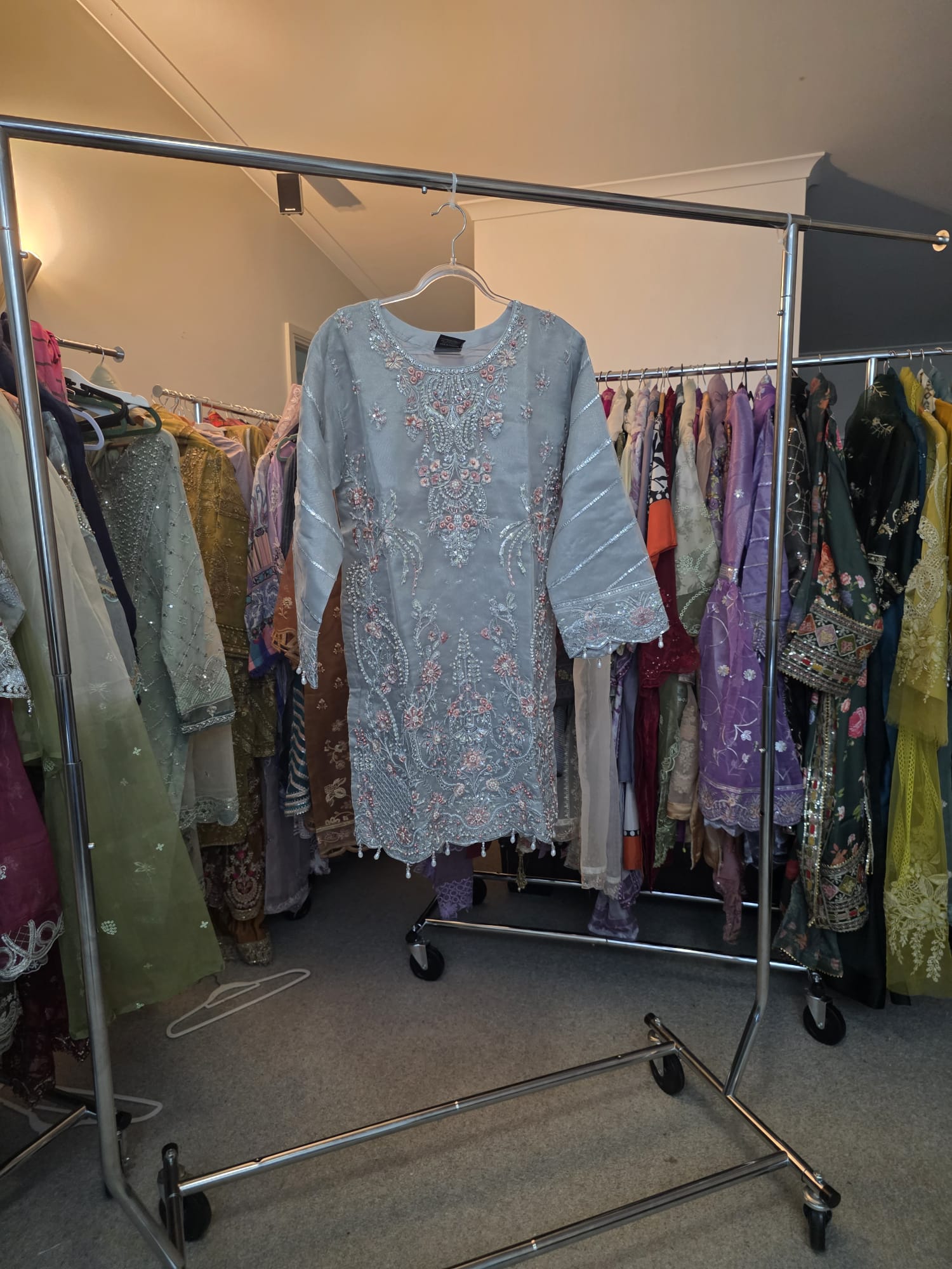 silver heavy embroidered shirt