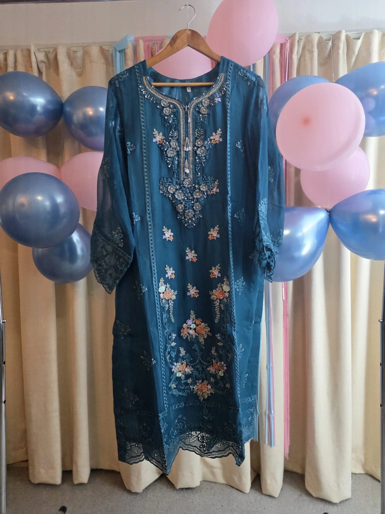 teal embroidered salwar kameez