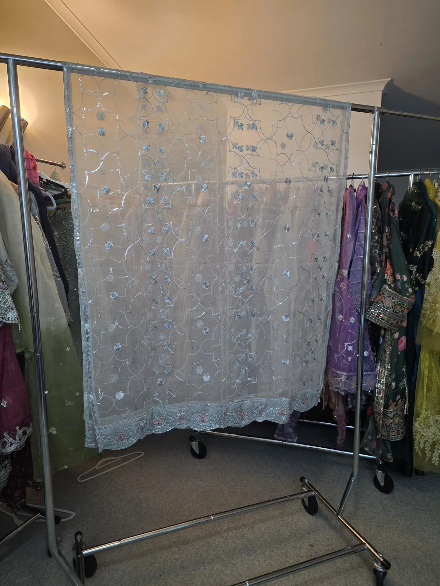 Silver Gray Embroidery Pearl Work Gharara Set