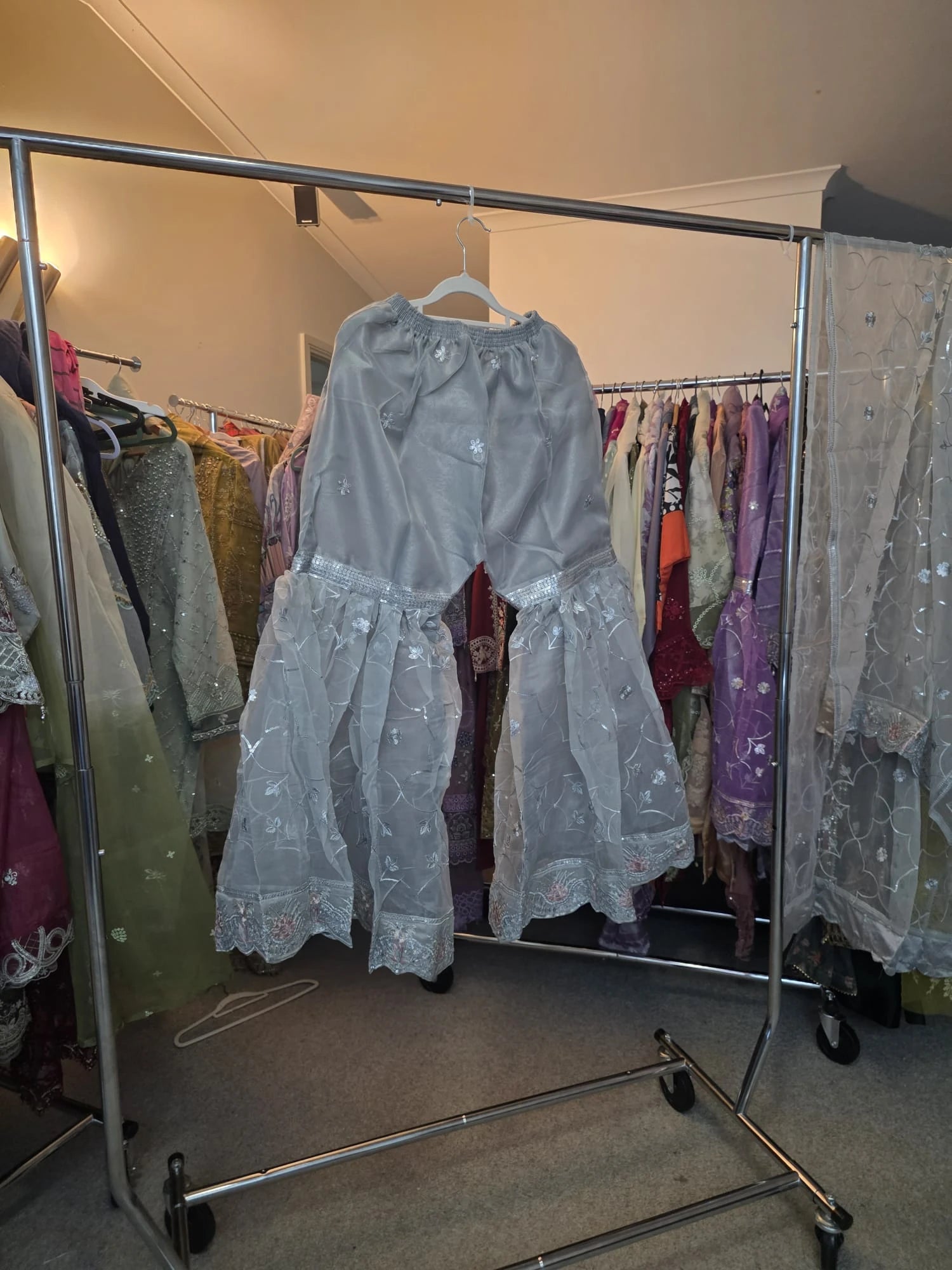 Silver Gray Embroidery Pearl Work Gharara Set